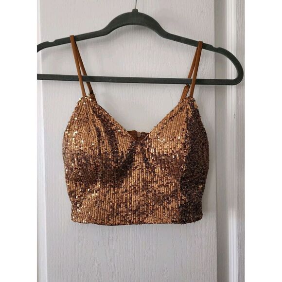 Guess Tops - Guess Women's Sequin‎ Knit top V-Neck Spaghetti Strap Gold  Color Size XS